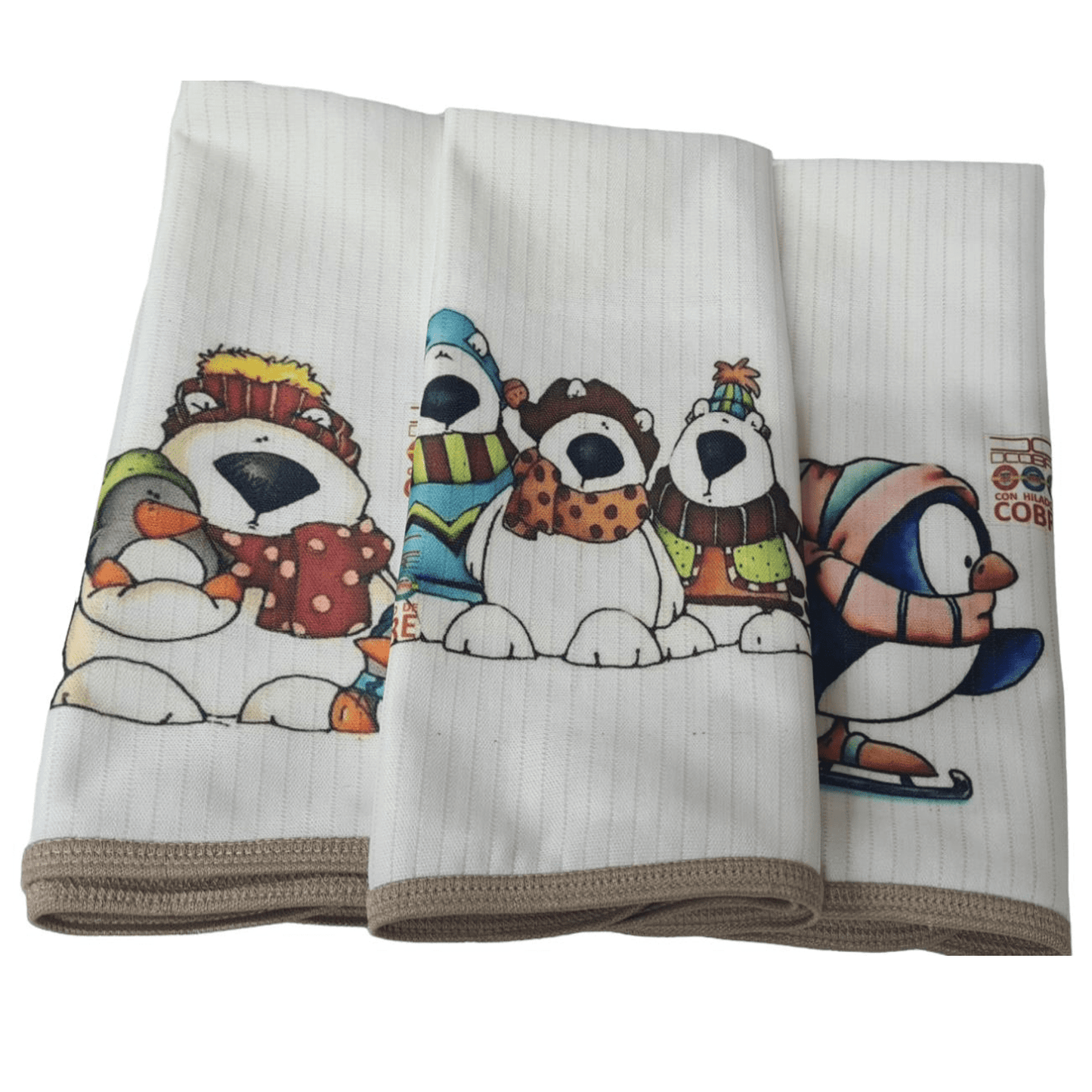 Pack 3 paños de platos absorbentes Mod. OSOS POLARES , tela cobre activo (grueso).