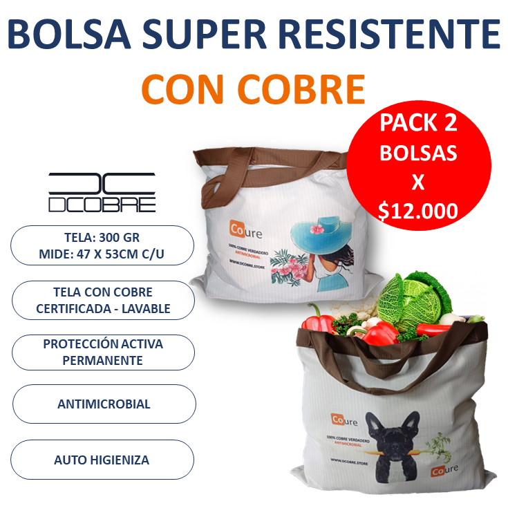 Pack 2 Bolsa SUPER para compras con COBRE activo. Tela 300gr - DCobre