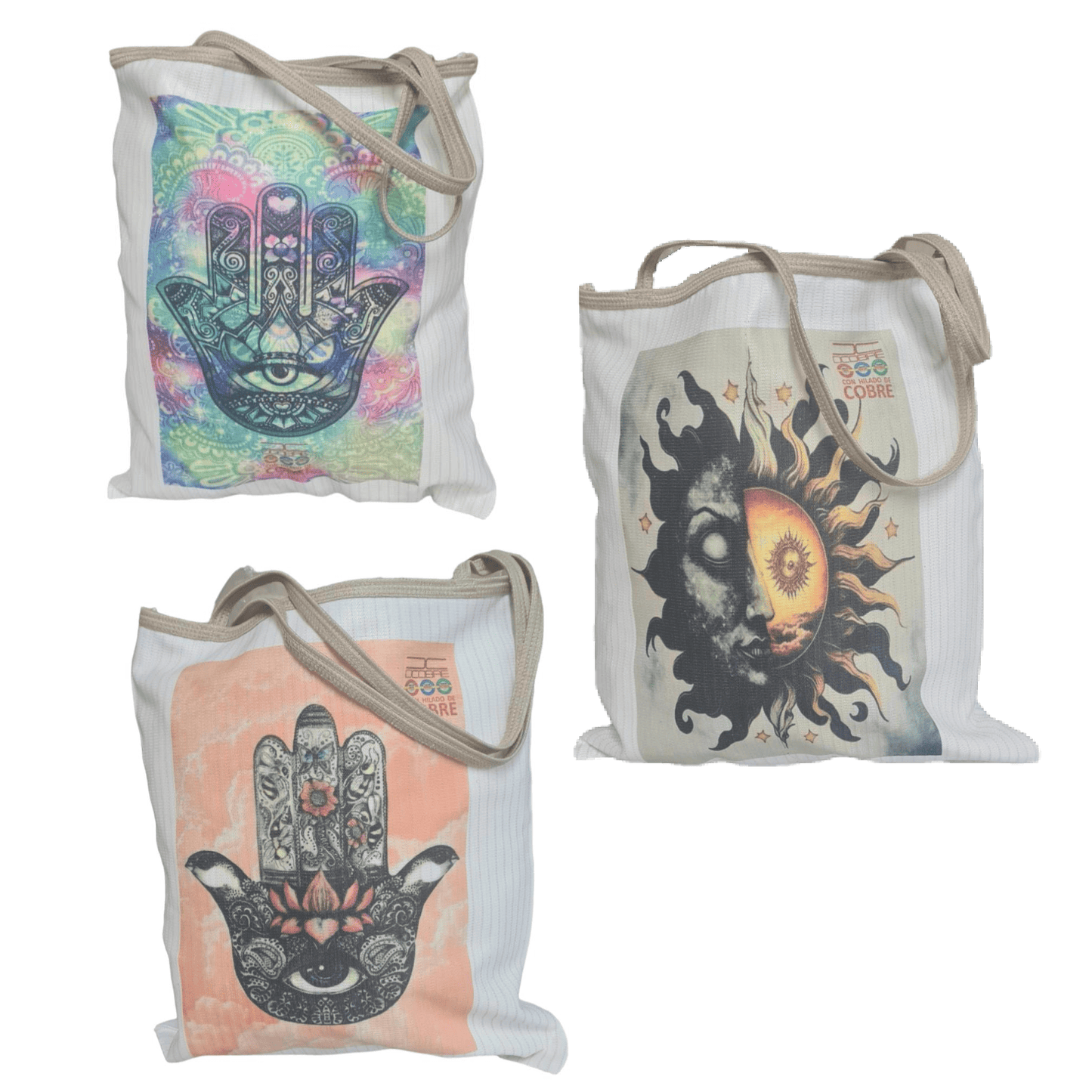 Pack 3 bolsas reutilizable con cobre MODELO MANOS, NUEVOS.