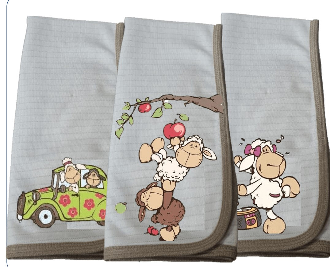 Pack 3 paños de platos absorbente OVEJITA DANCE , tela cobre activo (grueso).
