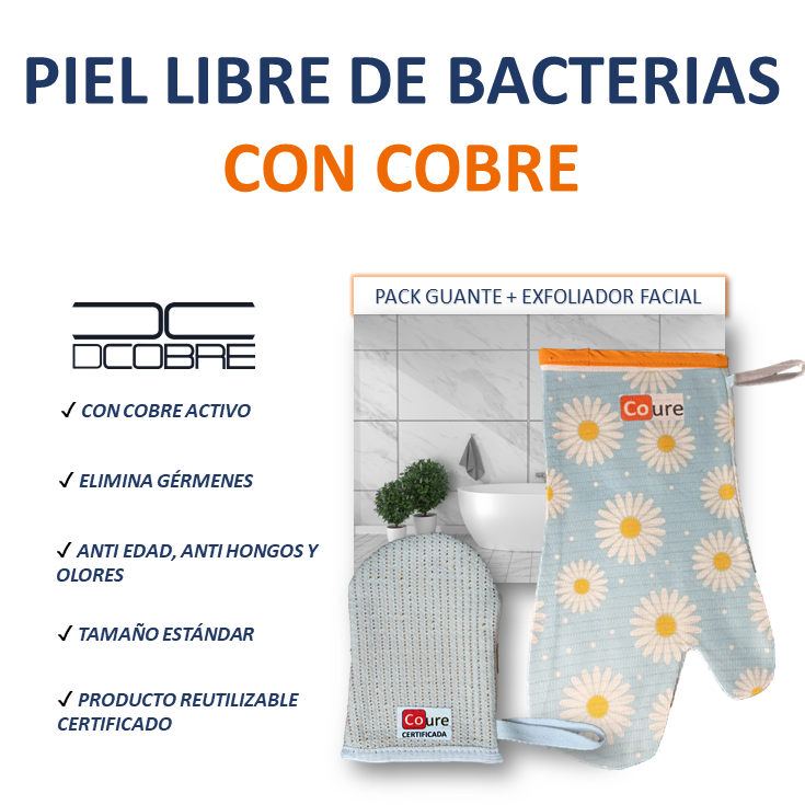Guante + Exfoliador Facial con COBRE activo. PACK DISEÑOS - DCobre