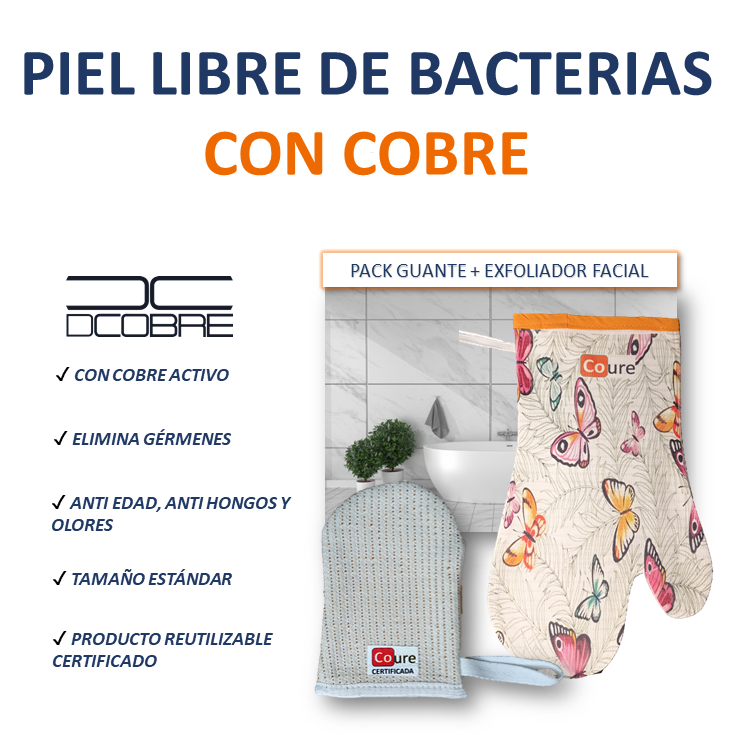 Guante + Exfoliador Facial con COBRE activo. PACK DISEÑOS - DCobre