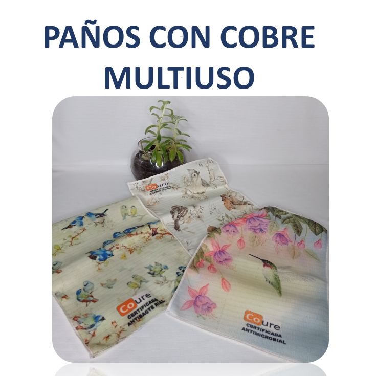 Pack 3 Paños con Diseños y COBRE activo. PACK PAJAROS - DCobre