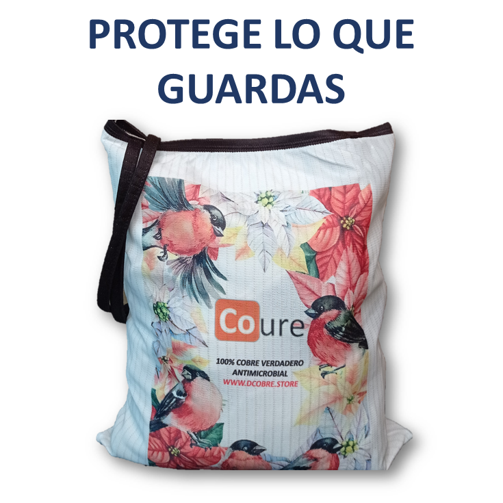 Bolsa Reutilizable con COBRE activo. Diseño PAJAROS (tela 250gr) - DCobre