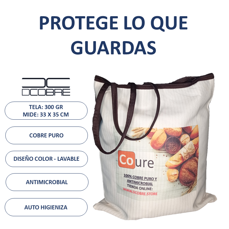 Bolsa Reutilizable con COBRE activo. Diseño Panes (tela 300gr) - DCobre