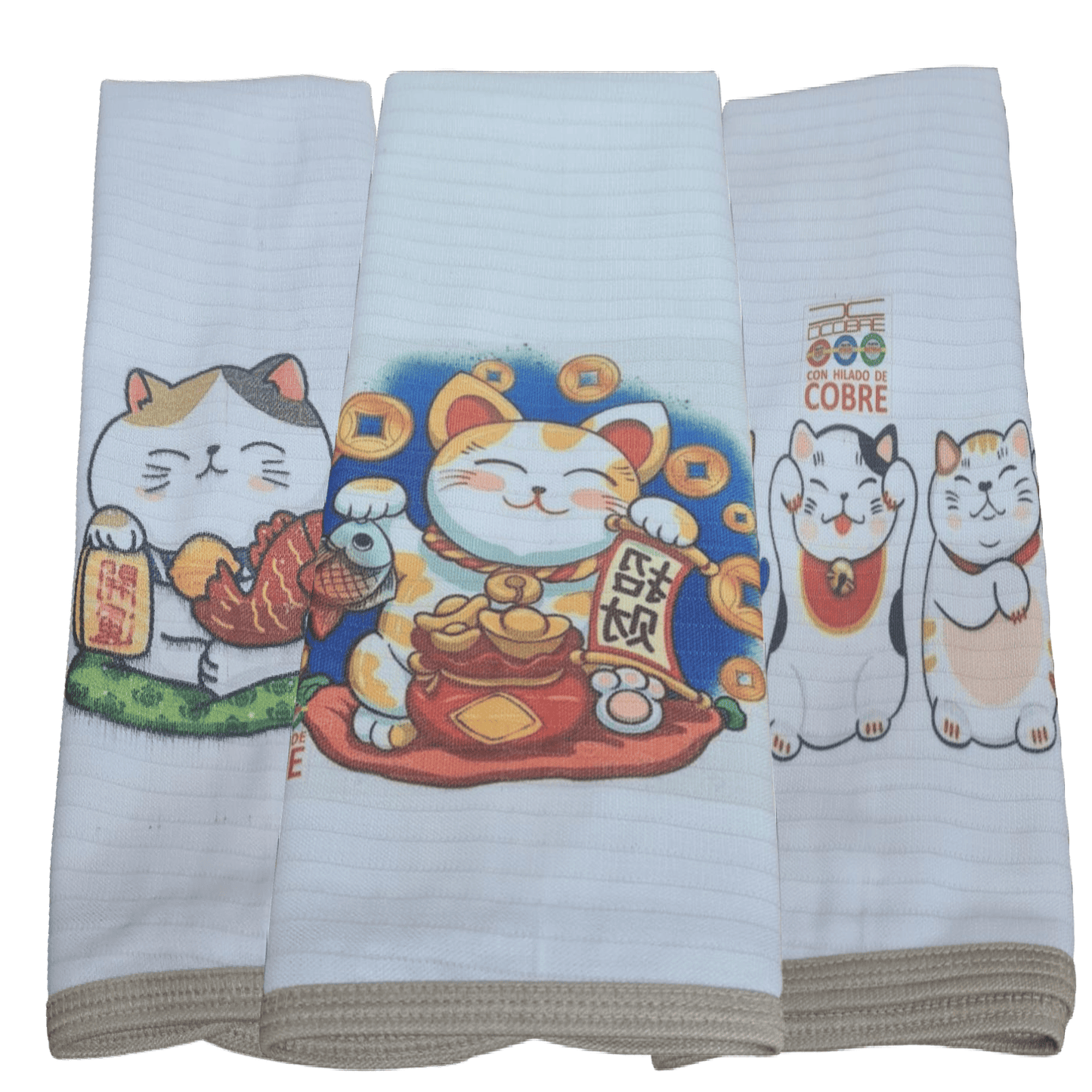 Pack 3 paños de platos absorbente GATO DE LA FORTUNA , tela cobre activo (grueso) NUEVO