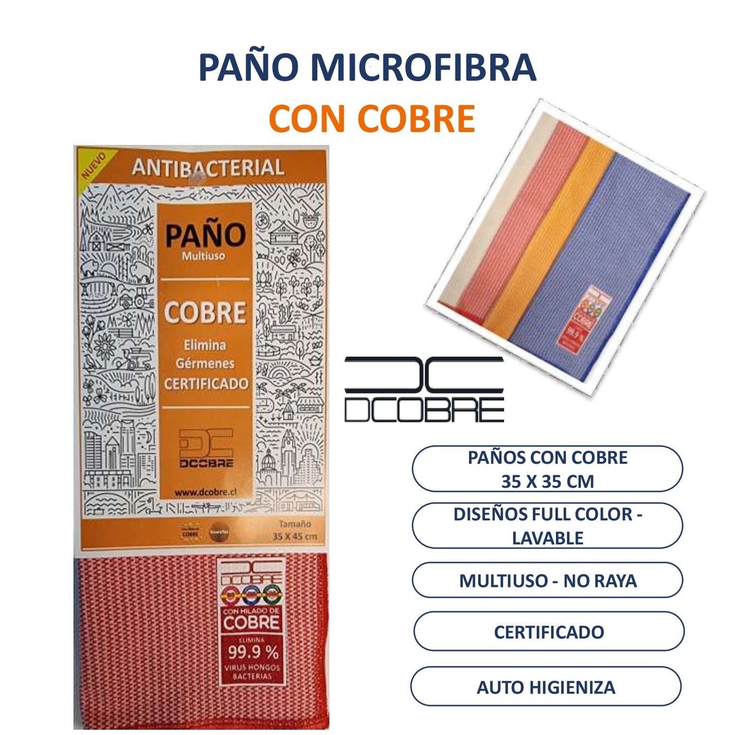 Paños Microfibra Multiuso con COBRE