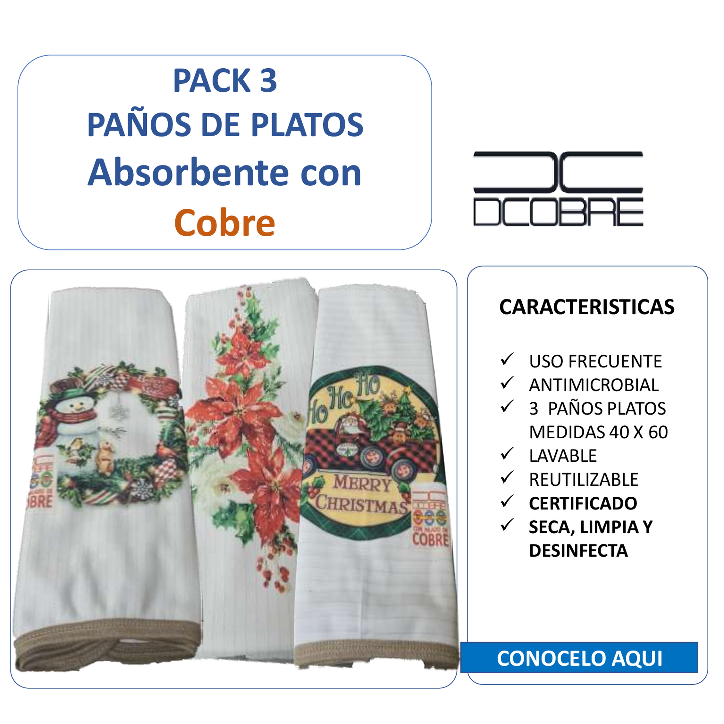 Pack 3 paños de platos NAVIDAD 2