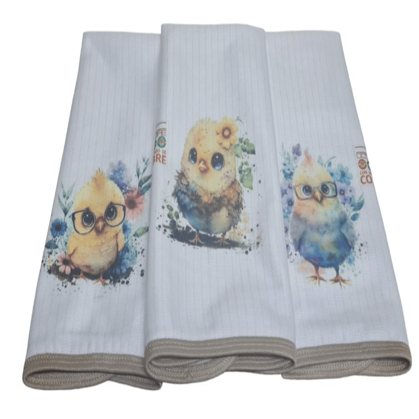 Pack 3 paños de platos absorbente Pollitos, tela cobre activo (grueso) NUEVO