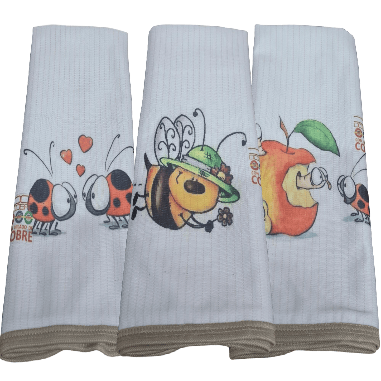 Pack 3 paños de platos absorbente CHINITAS , tela cobre activo (grueso).
