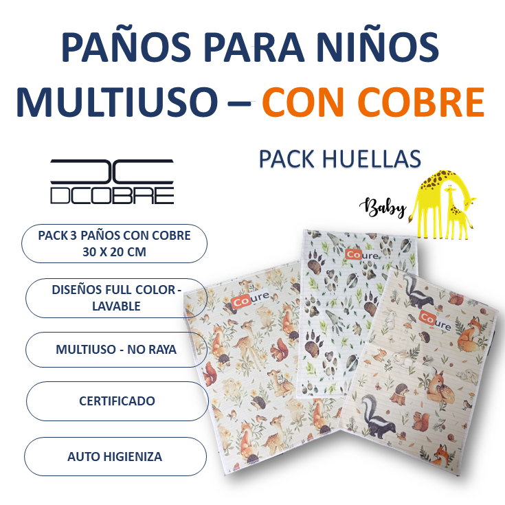 Pack 3 Paños con COBRE activo - Diseños para niños- - DCobre