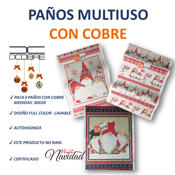 Pack 3 Paños con COBRE activo - Diseños Navidad 2
