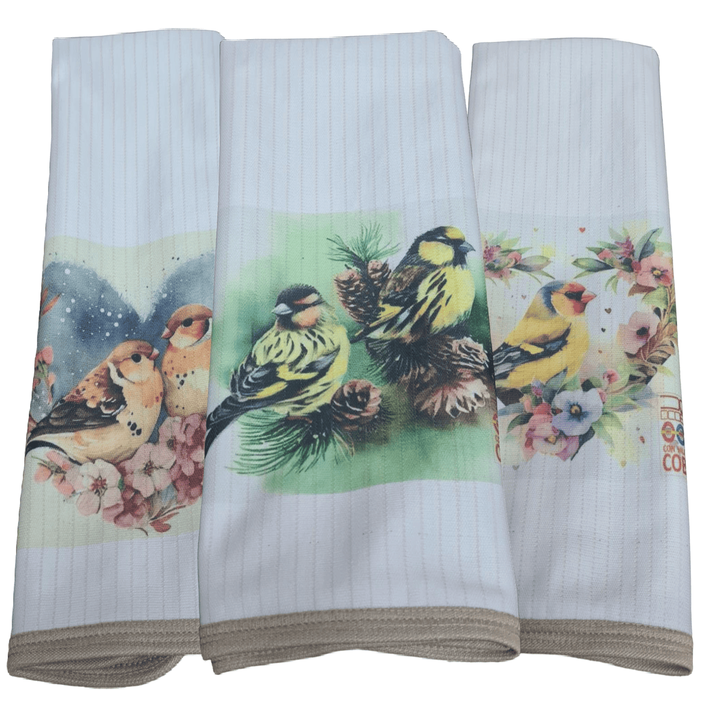 Pack 3 paños de platos absorbentes PAJARITOS AMARILLO , tela cobre activo (grueso) NUEVO