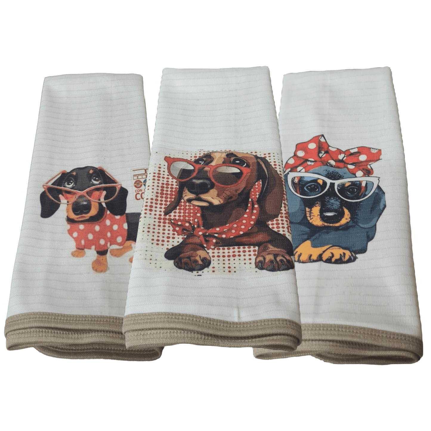 Pack 3 paños de platos absorbente SALCHICHA , tela cobre activo (grueso).