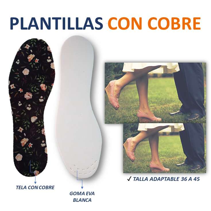 Plantillas para Calzado con COBRE. Diseño FLORES