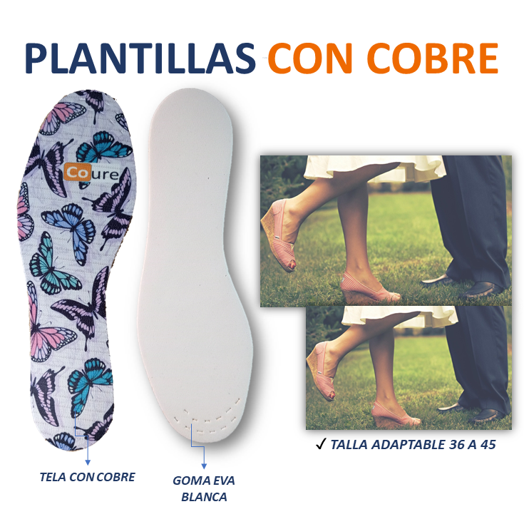 Plantillas para Calzado con COBRE. Diseño MARIPOSAS