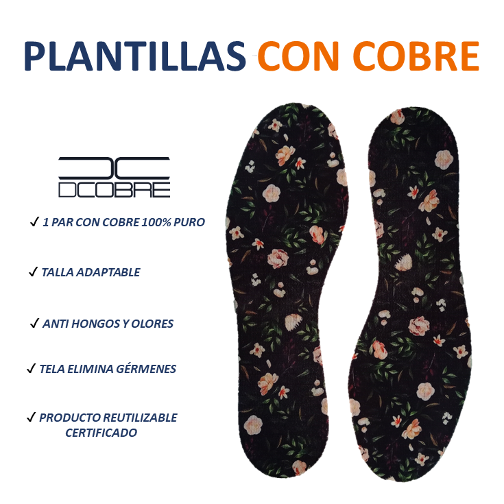 Plantillas para Calzado con COBRE. Diseño FLORES