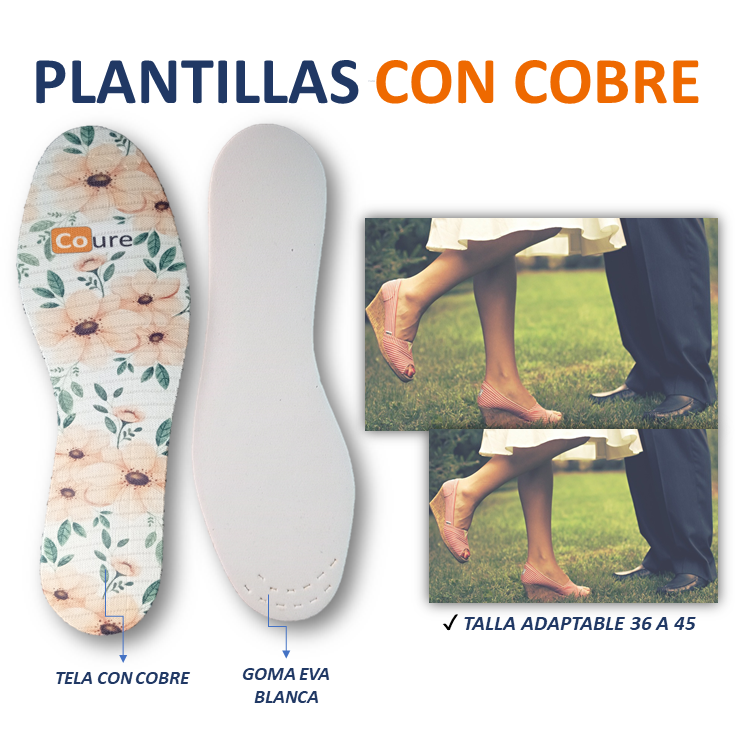 Plantillas para Calzado con COBRE. Diseño FLORES