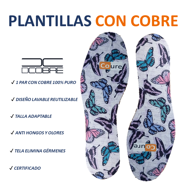 Plantillas para Calzado con COBRE. Diseño MARIPOSAS