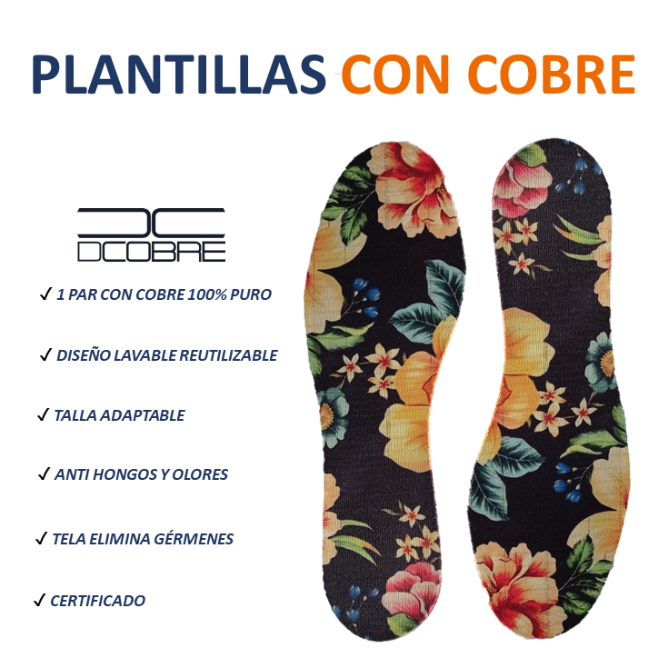 Plantillas para Calzado con COBRE. Diseño FLORES