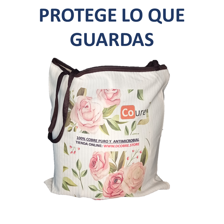 Bolsa Reutilizable con COBRE activo. Diseño ROSAS (tela 300gr) - DCobre