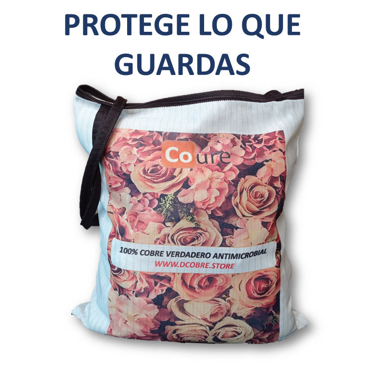 Bolsa Reutilizable con COBRE activo. Diseño ROSAS (tela 250gr) - DCobre