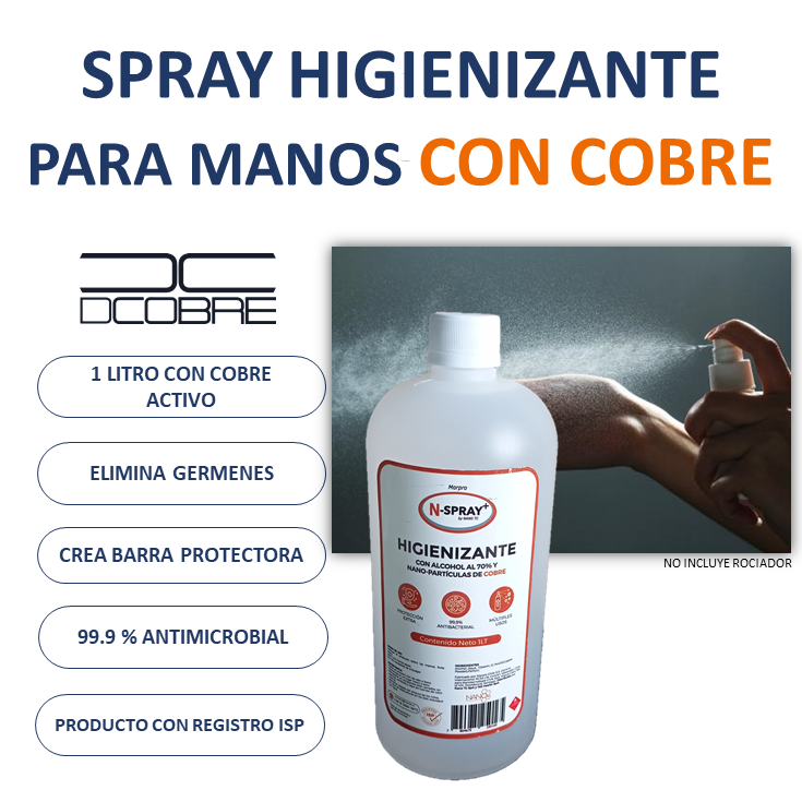 Higienizante para manos y superficies con COBRE. 1 LITRO, LIQUIDACIÓN. - DCobre