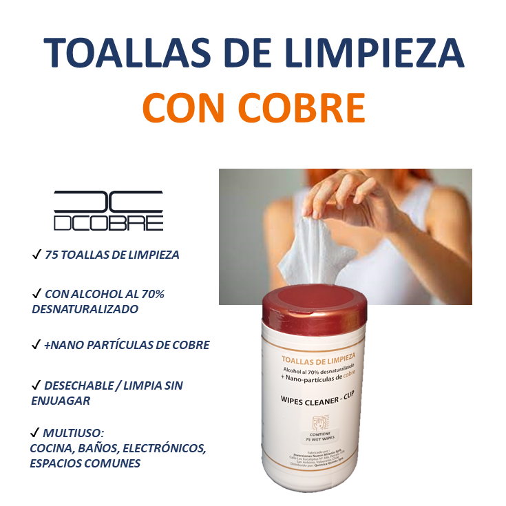 Toallas de Limpieza Alcoh 70% + COBRE activo, LIQUIDACIÓN.