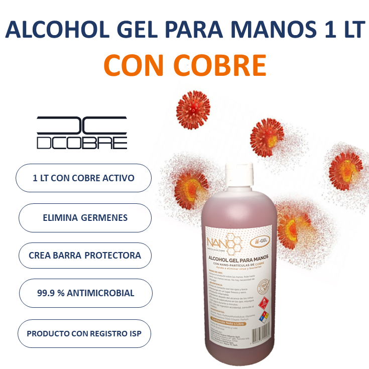 PACK 2 ALCOHOL Gel Higienizante para Manos con COBRE activo (1 litro), LIQUIDACIÓN.