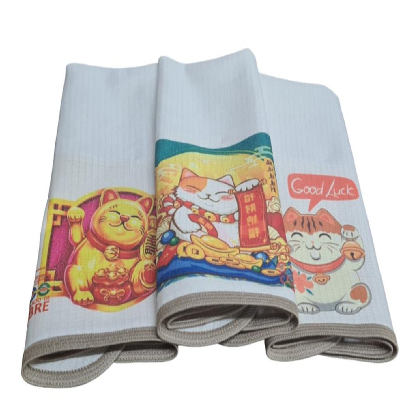 Pack 3 paños de platos  absorbente  GATO SUERTE TURQUESA , tela cobre activo (grueso)  NUEVO