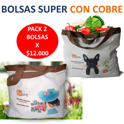 Pack 2 Bolsa SUPER para compras con COBRE activo. Tela 300gr - DCobre