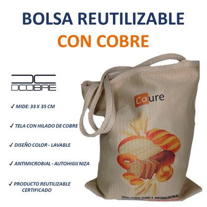Bolsa Reutilizable con COBRE activo. Diseño BEIGE PANES - DCobre