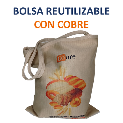 Bolsa Reutilizable con COBRE activo. Diseño BEIGE PANES - DCobre