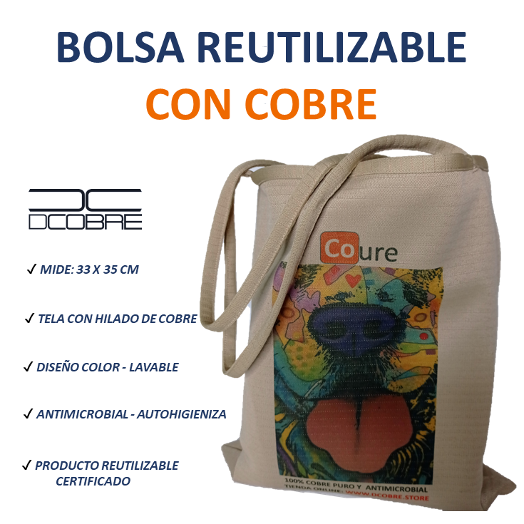 Bolsa Reutilizable con COBRE activo. Diseño BEIGE PERRO - DCobre