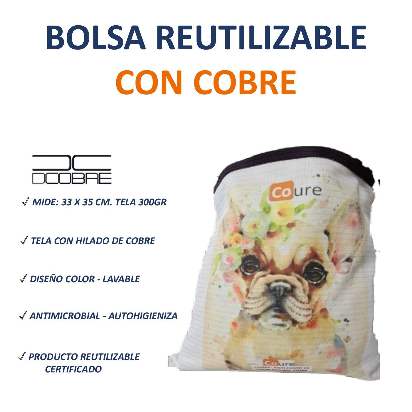 Bolsa Reutilizable PERRO BULLDOG (tela 300 grs.)