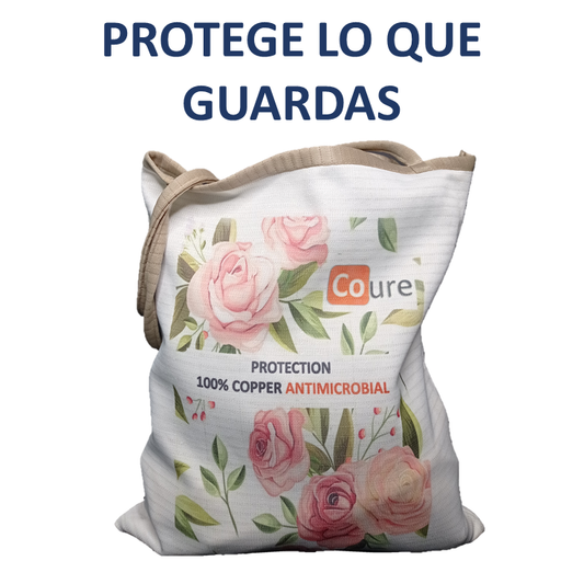 Bolsa Reutilizable con COBRE activo. Diseño ROSAS (tela 300gr) - DCobre