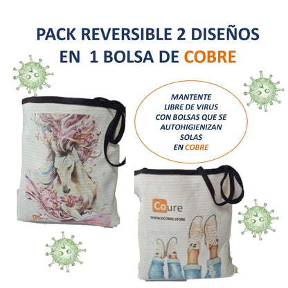 Bolsa reversible con COBRE,  1 BOLSA CON 2 DISEÑOS.