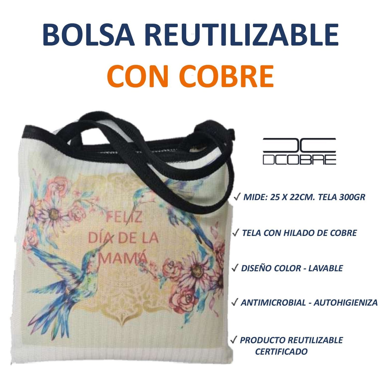 Bolsa Reutilizable con Cobre Activo. MODELO COLIBRI. 300 grs.