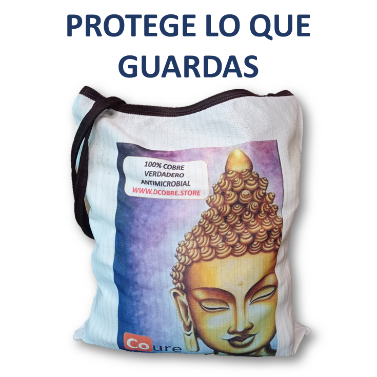 Bolsa Reutilizable con COBRE activo. Diseño BUDA2 (tela 250gr) - DCobre