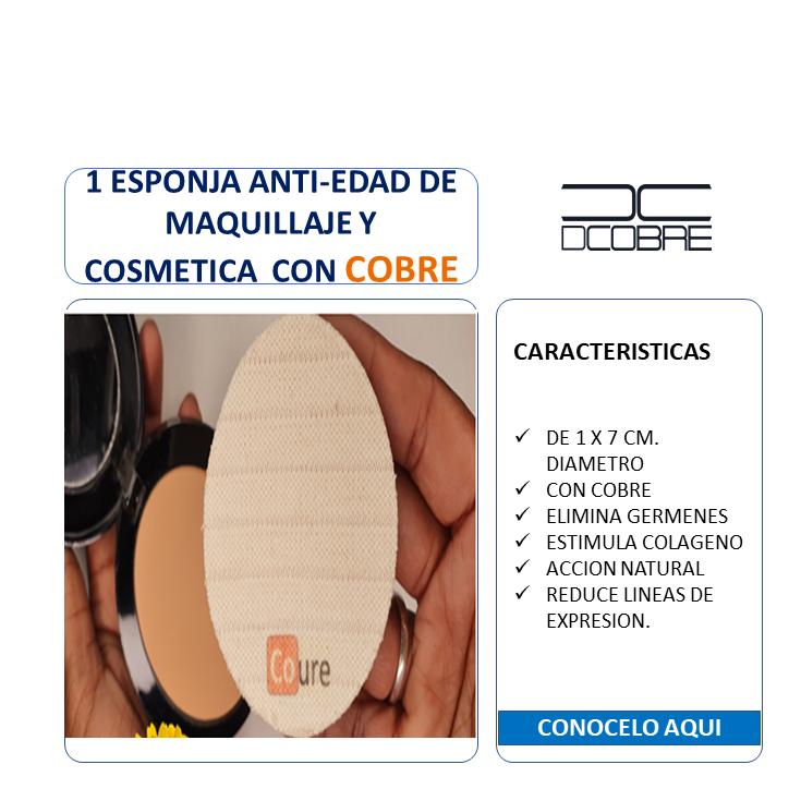 1 Esponja Anti-edad de Maquillaje y cosmetica con COBRE - DCobre