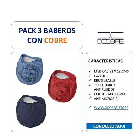 Pack 3 baberos con cobre activo.