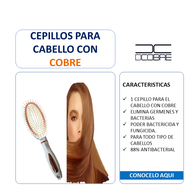 Cepillo para cabello color blanco, Cerdas con COBRE (todo tipo de cabello)