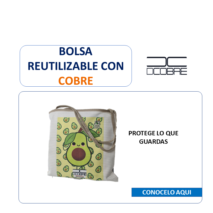 Bolsa Reutilizable Modelo PALTA, con cobre activo. 300 grs.
