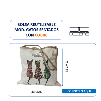 Bolsa Reutilizable Mod. gatos sentados, con cobre activo.