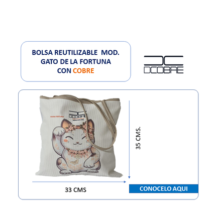Bolsas Reutilizables Mod. gato de la fortuna. con cobre