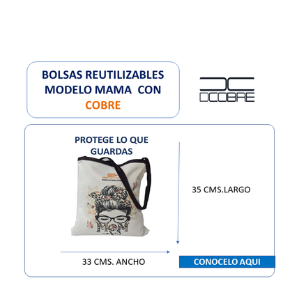 Bolso Reutilizable  con COBRE . Modelo MAMA MARIPOSA ROSADA