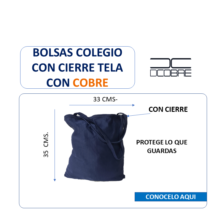 Bolsa Reutilizable COLEGIO CON CIERRE, con cobre activo. 300grs.