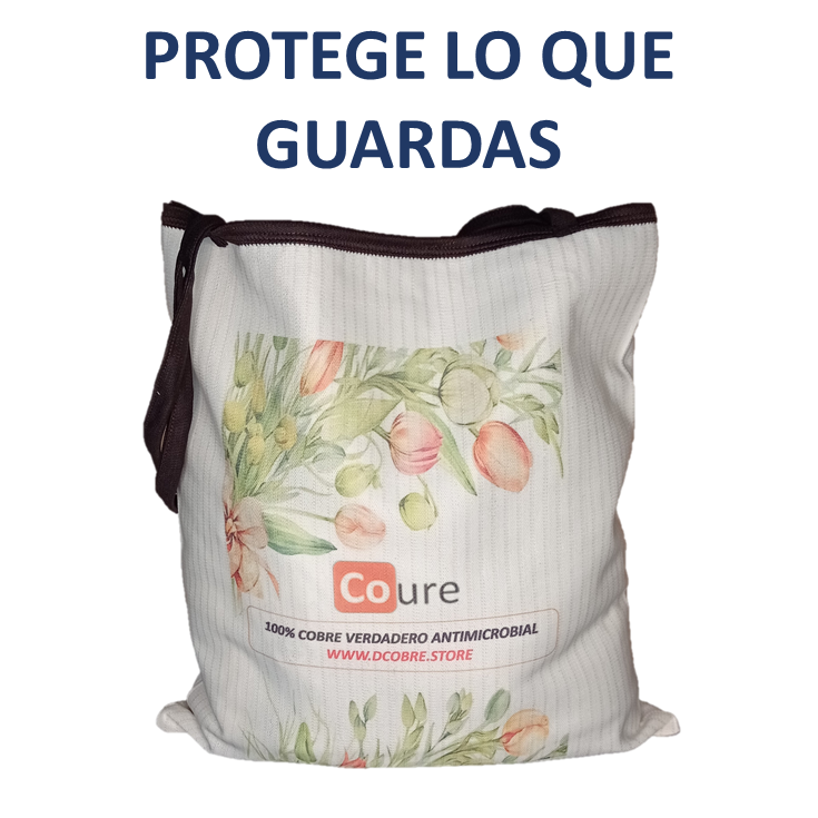 Bolsa Reutilizable con COBRE activo. Diseño FLOR (tela 300gr) - DCobre