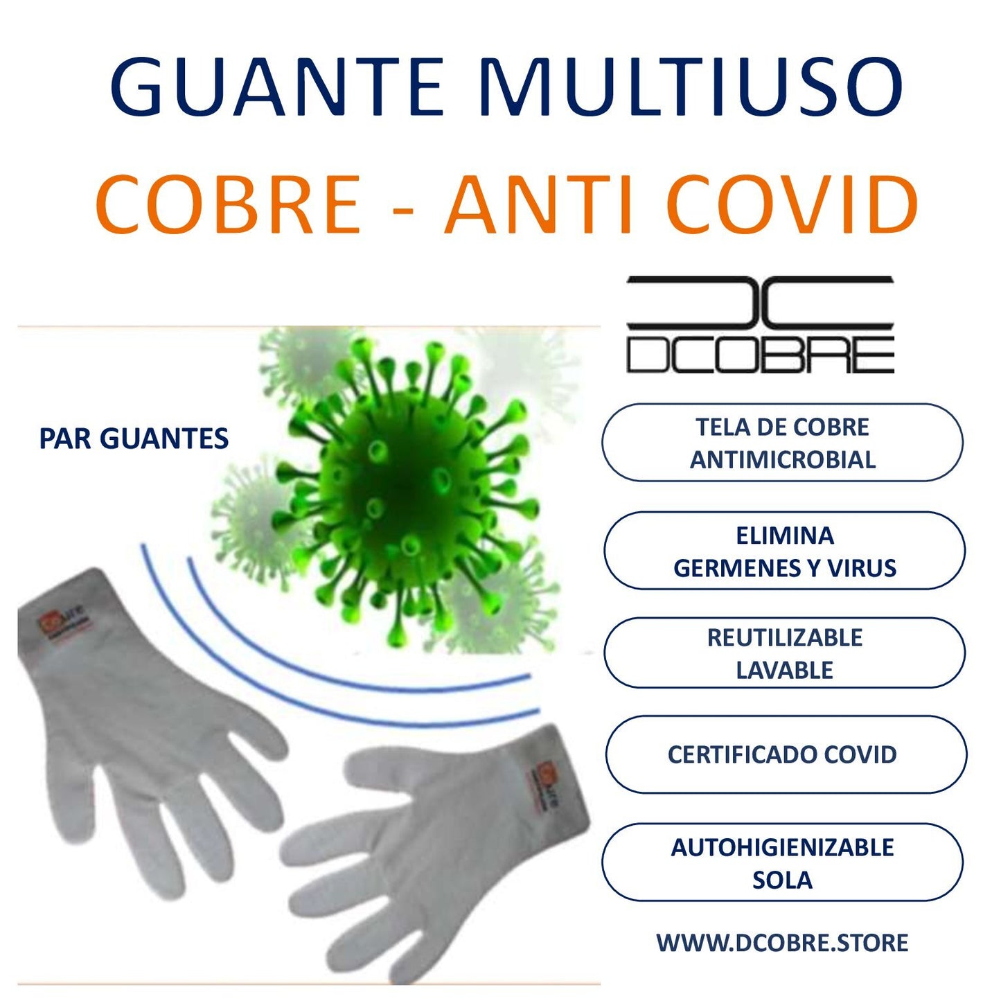 Guantes Cobre antimicrobial auto higienizables, liquidación. - DCobre