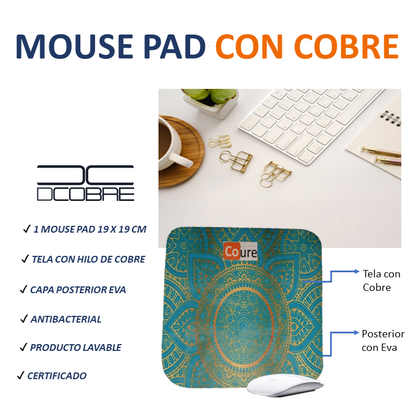 Mouse Pad con COBRE activo. Diseño MANDALA TURQUESA - DCobre